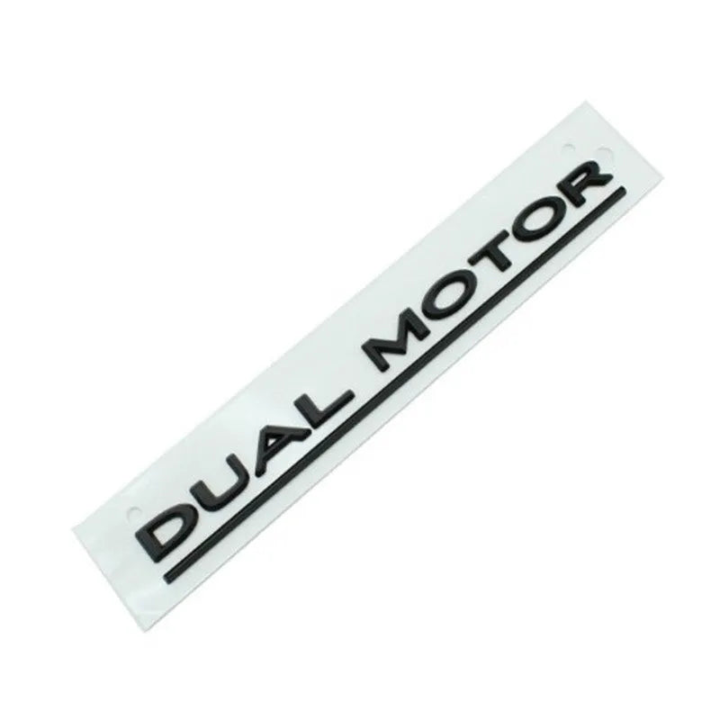 ABS plastic double motor performance badge sticker for Tesla Model 3 bumper.