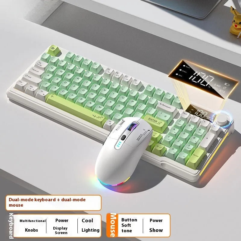 Blue white wireless mechanical keyboard and mouse combo with USB-C cable