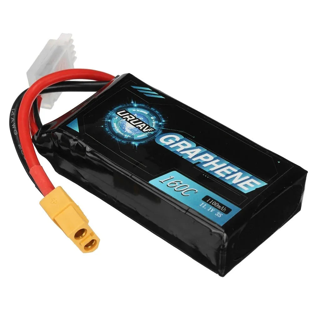 A compact rectangular 7.4V 1200mAh lithium battery for RC model cars and boats.