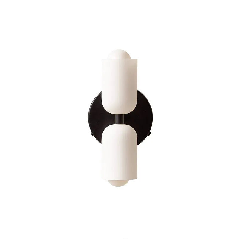 Cream style double head wall lamp with white glass shade and iron base for bedroom