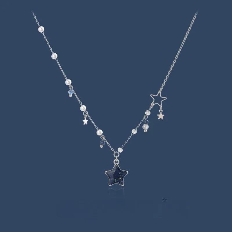 XINGX clavicle chain female new blue alloy necklace with flower and star pendant