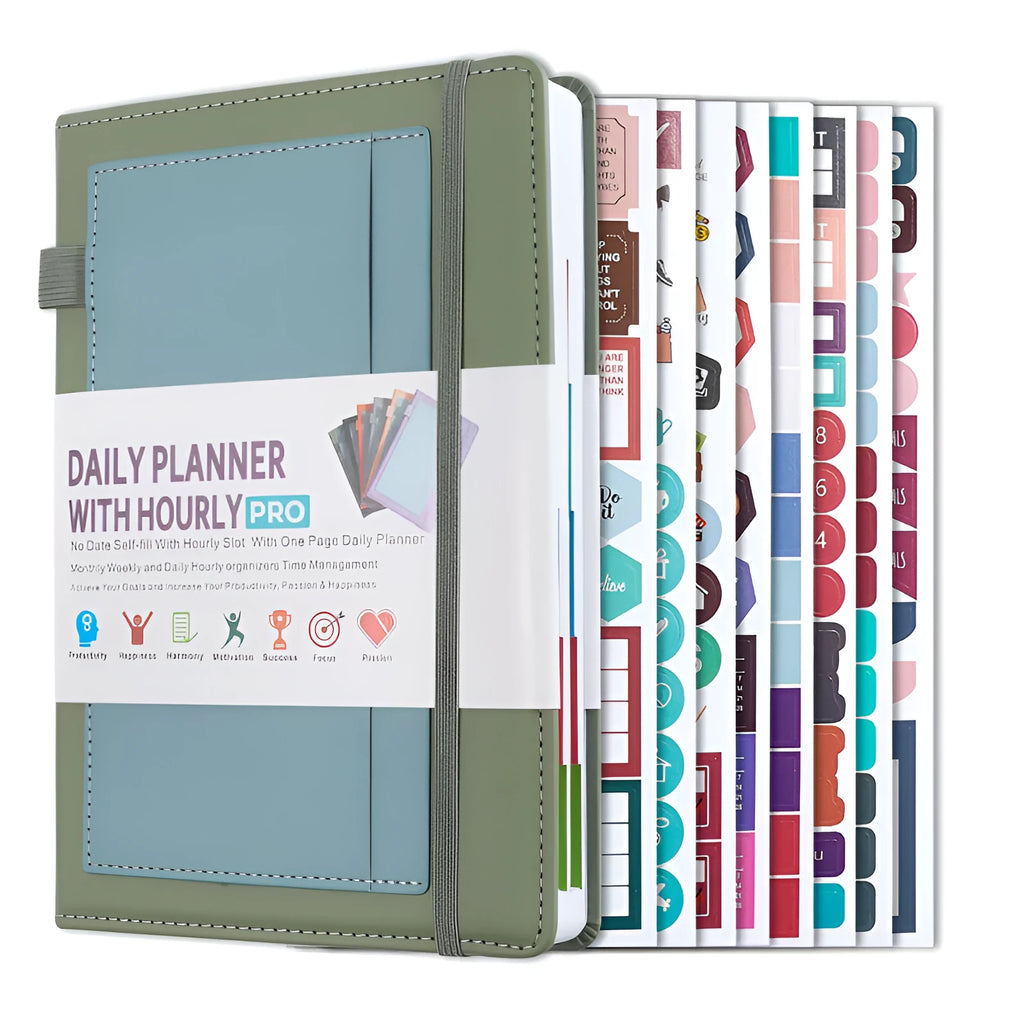 No date weekly planner notebook with coloured PU cover and elastic closure strap