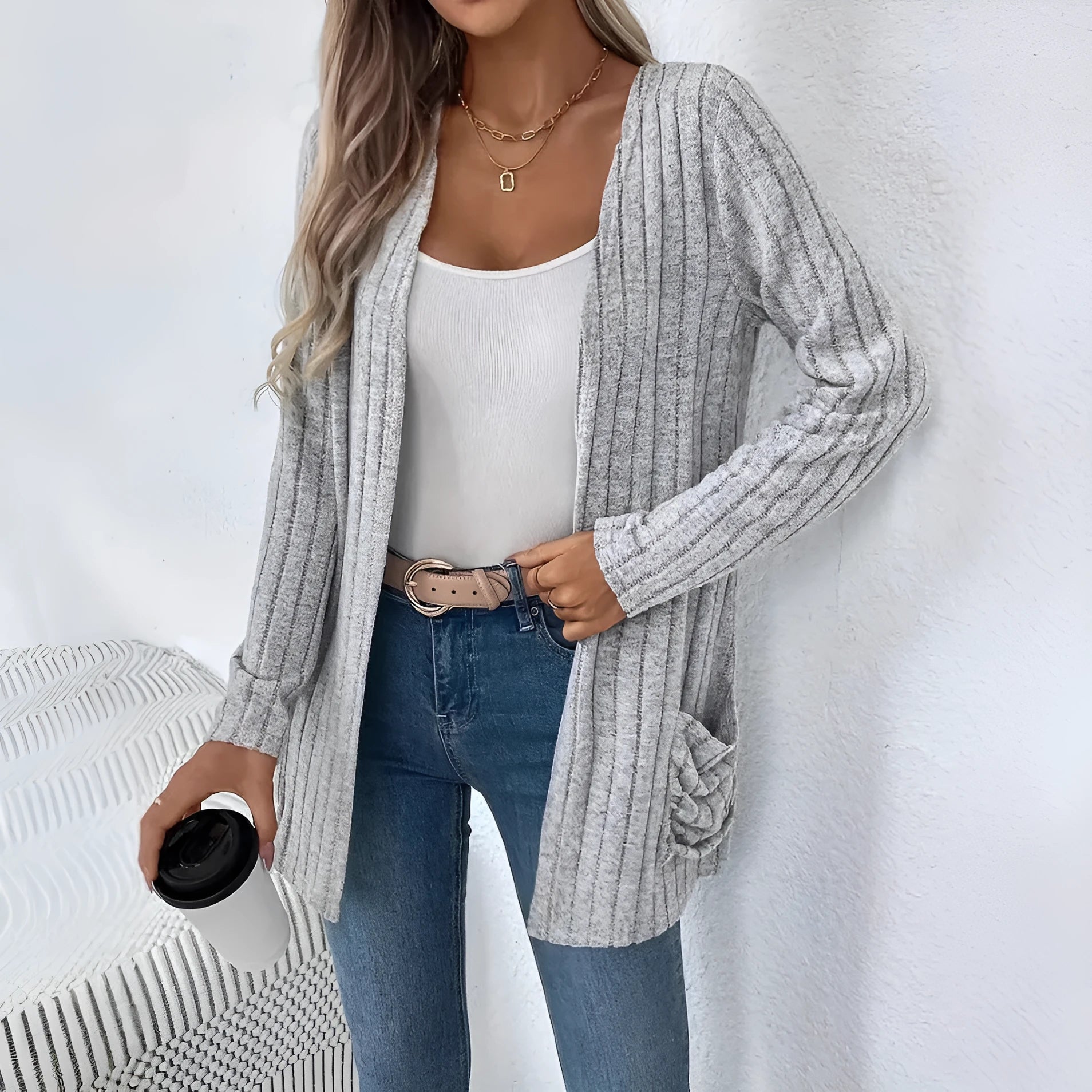 Solid colour long sleeve cardigan in loose fit available in extended sizes 1XL to 5XL