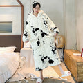 Men's winter quilted cow print coral fleece nightgown, thick warm bathrobe homewear