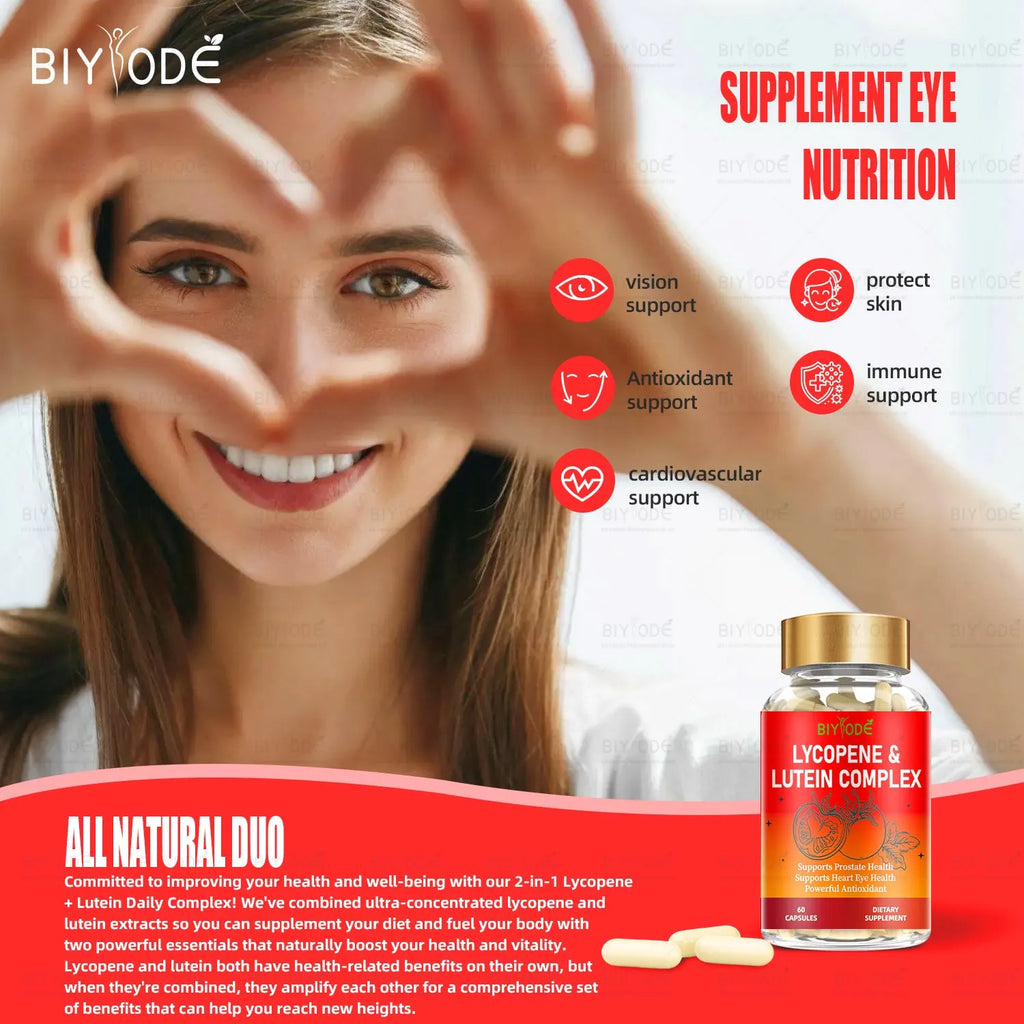 Bottle of 60 lycopene lutein 2 in 1 capsules for adult eye and cardiovascular support