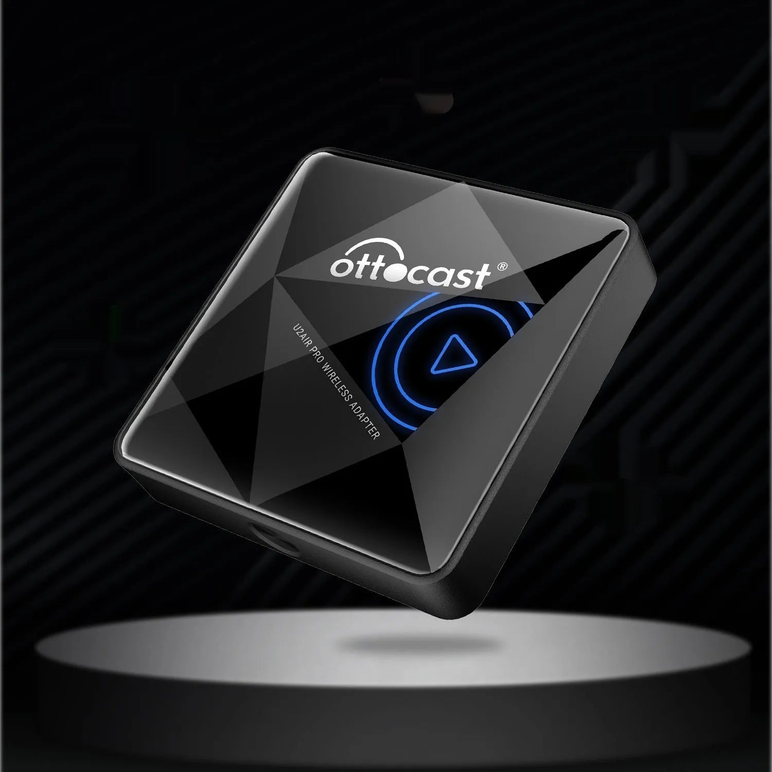 Black Wireless Car Bluetooth AIBOX with Type-C connector measuring 59x59x150mm