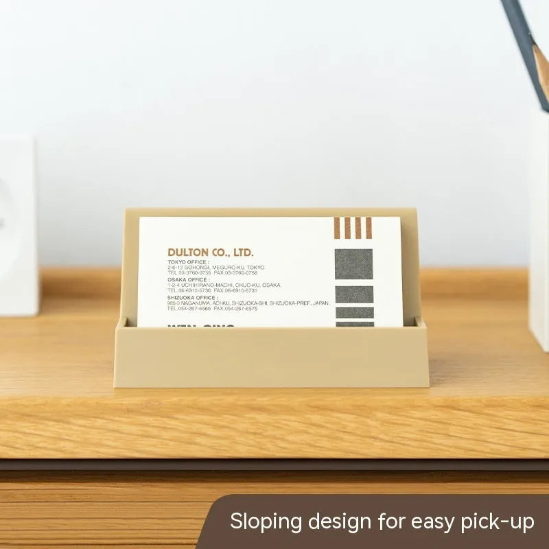 PS business card storage display stand with geometric shape, 2mm thickness, holding up to 20 cards, in brown, khaki, blue, pink or white.