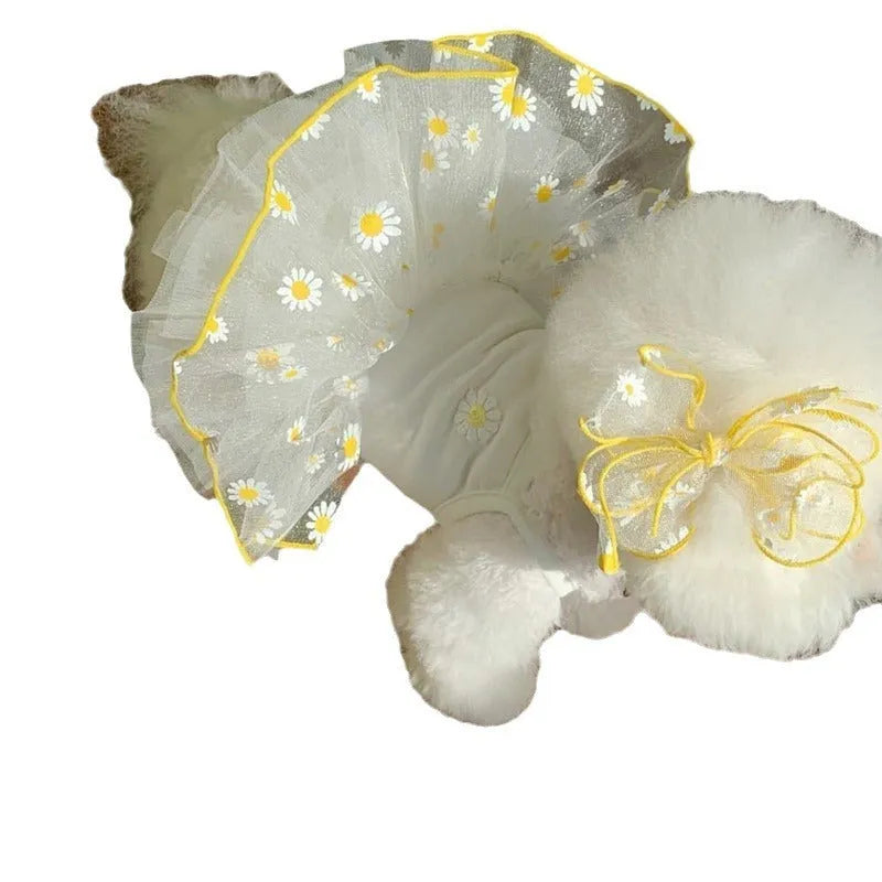 Yellow daisy print polyester dog clothes for summer wear in size L