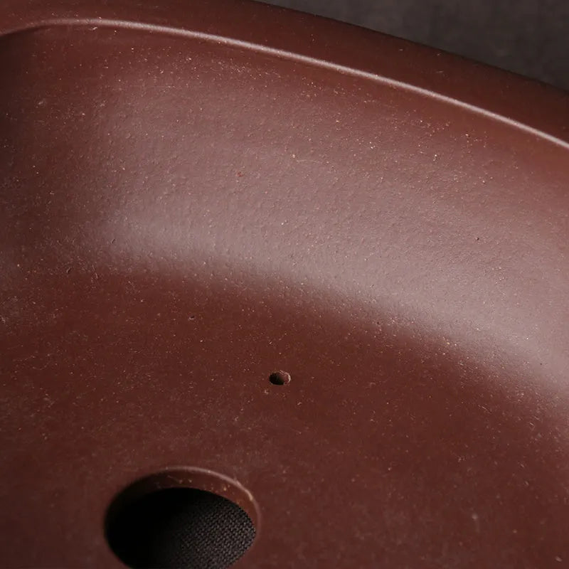 Handmade purple clay bonsai basin with classical Chinese styling measuring 25×20×7cm