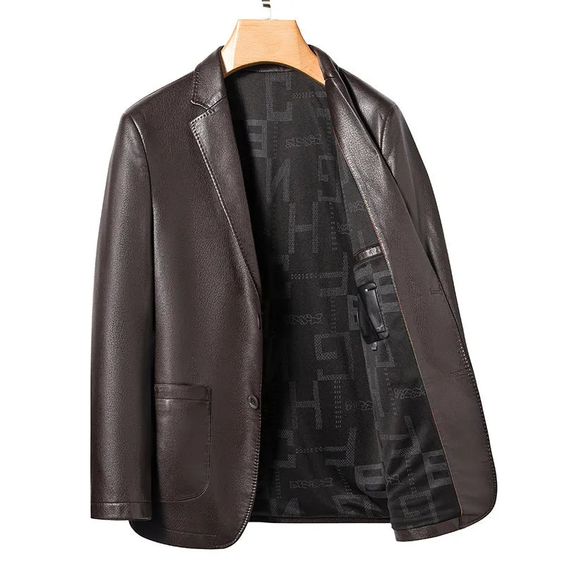 Men's trendy PU leather jacket coat in black, Korean style, sizes 170-195