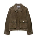 Women's PU leather jacket in regular fit with Japanese Korean casual style design