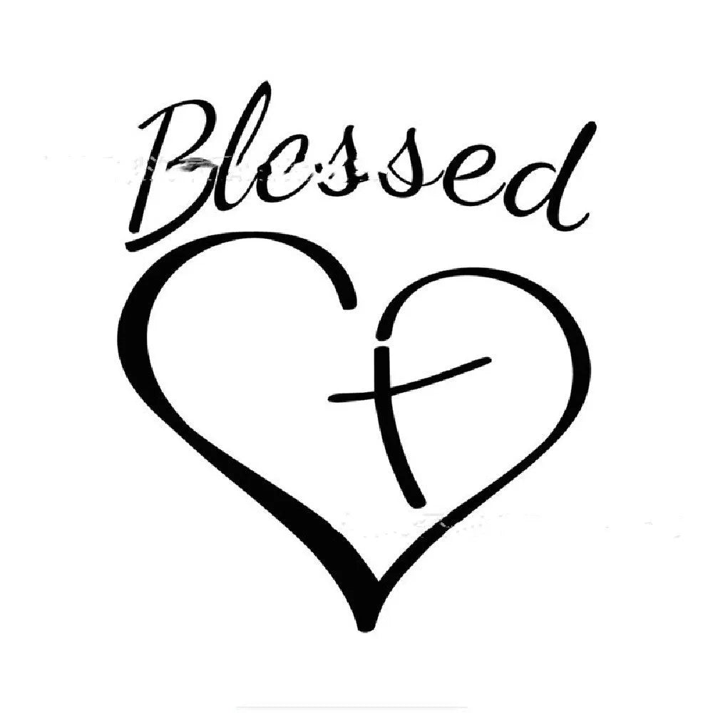 Faith Hope Love heart design sticker in black, white, and red colour options, showing dimensions.