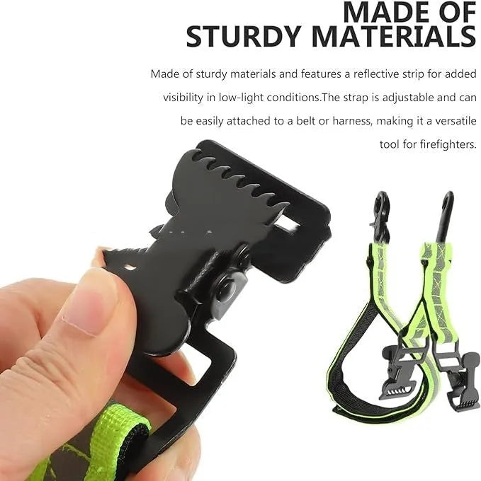 Fluorescent green metal buckle safety clip for industrial gloves and equipment.