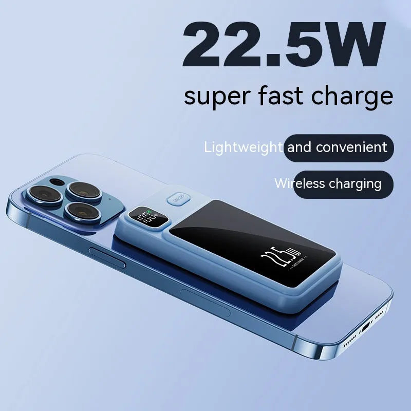 Magnetic power bank 20000mAh in black plastic shell with compact design