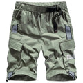 Men's cotton cargo shorts in solid black, mid-waist fit, size M to 3XL
