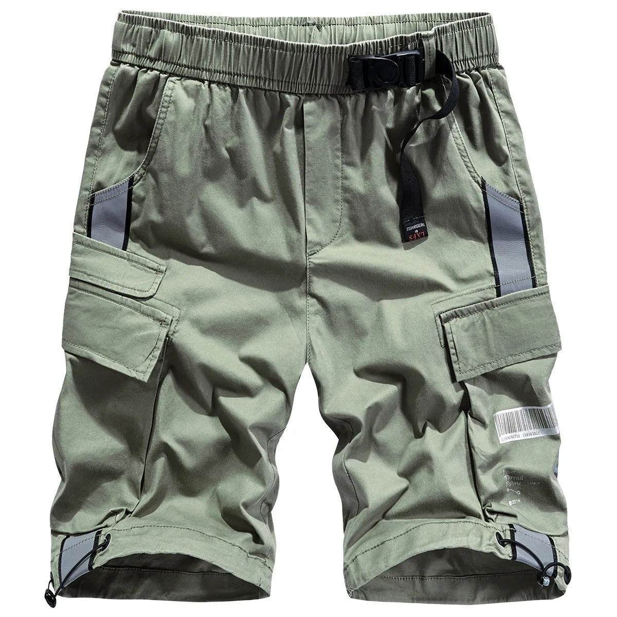 Men's cotton cargo shorts in solid black, mid-waist fit, size M to 3XL