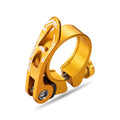 Aluminium alloy bicycle seat post clamp in black, blue, gold, or red colour with 31.8mm or 34.9mm diameter options