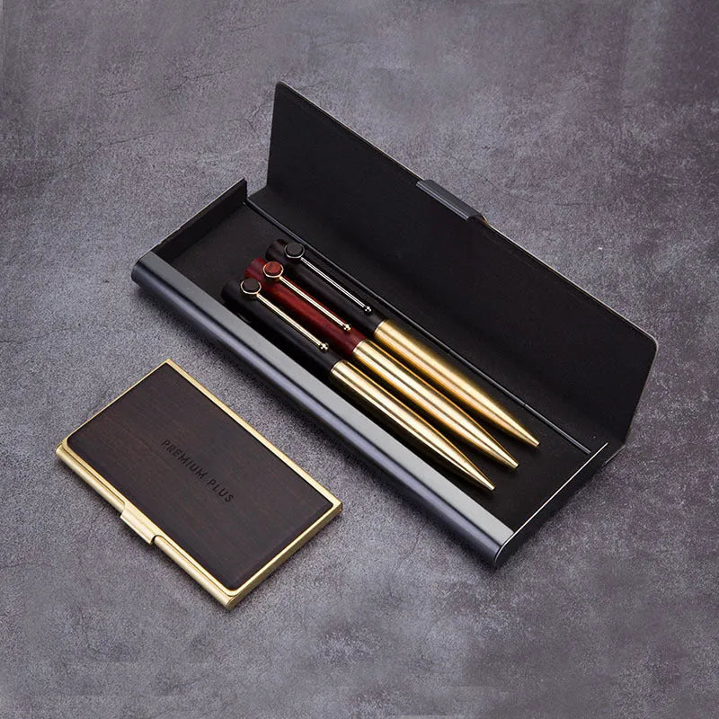 Pen box creative stationery storage aluminium alloy black walnut Japanese retro 189x69x19mm desktop pencil case