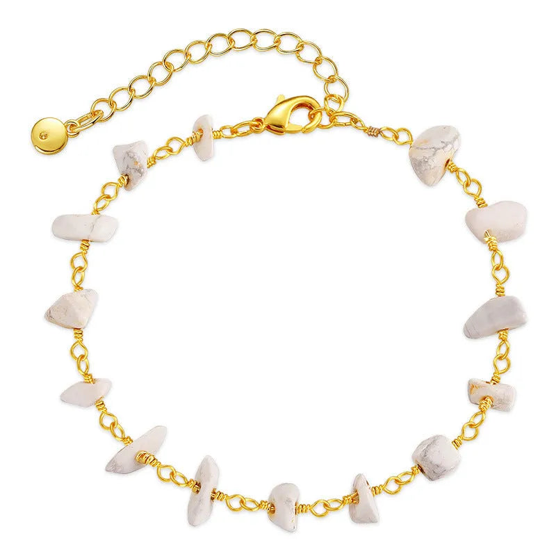 Geometric 18K copper women's bracelet with natural turquoise gravel crystals in multiple colours.