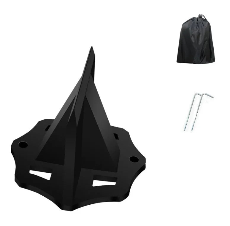 Small square cast iron wood splitting axe for portable household and outdoor use.