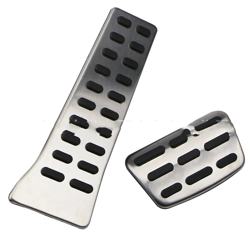 Stainless steel accelerator pedal kit for Hyundai vehicles showing automatic and manual gear configurations