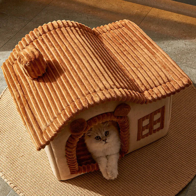 Winter Warm Villa enclosed cat litter box in grey, PP cotton, size S, indoor use