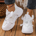 Women's purple platform mesh sports shoes with animal pattern and front lace-up design