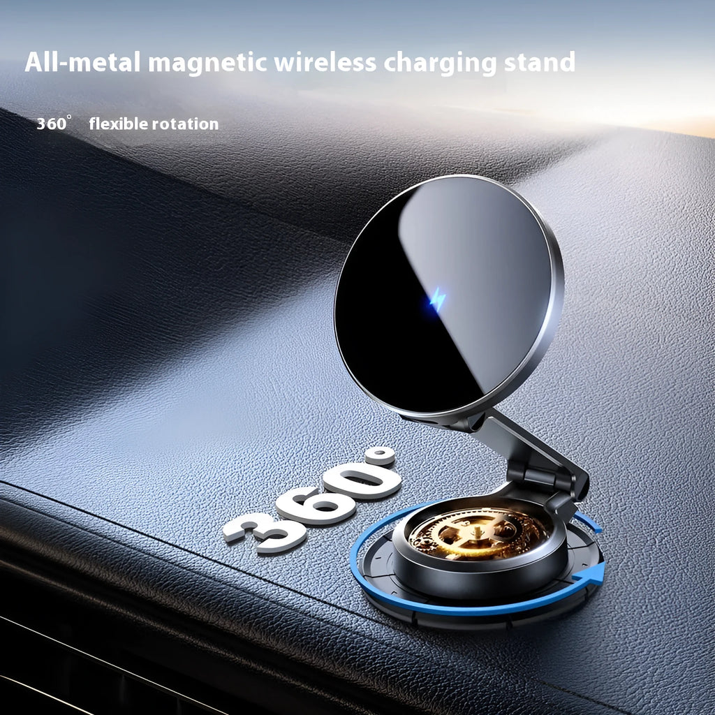 Black wireless charging car phone holder with zinc alloy construction and paste mounting for 4.7-7.0 inch phones