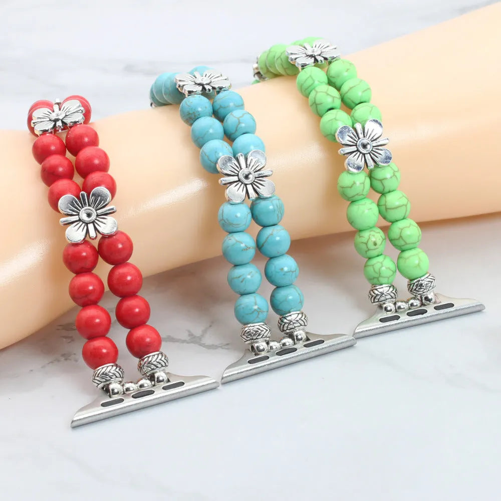 Beaded string Apple Watch strap in blue, green and red, 15cm, for 38/40/41mm and 42/44/45/49mm