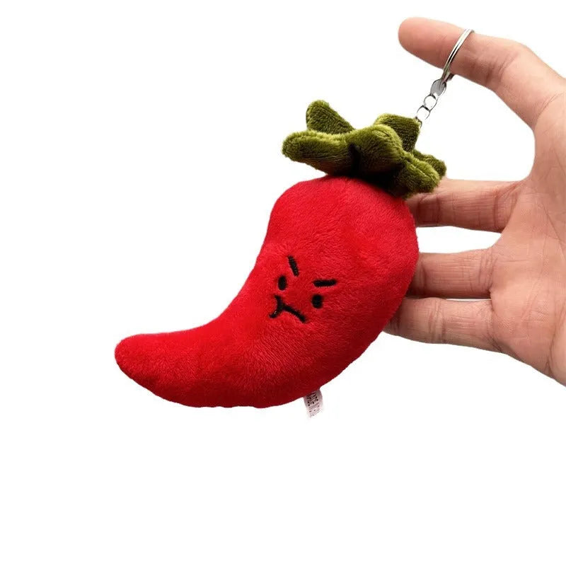 Funny vegetable plush keychain with super soft short plush and PP cotton filling, boutique height, multiple colours.