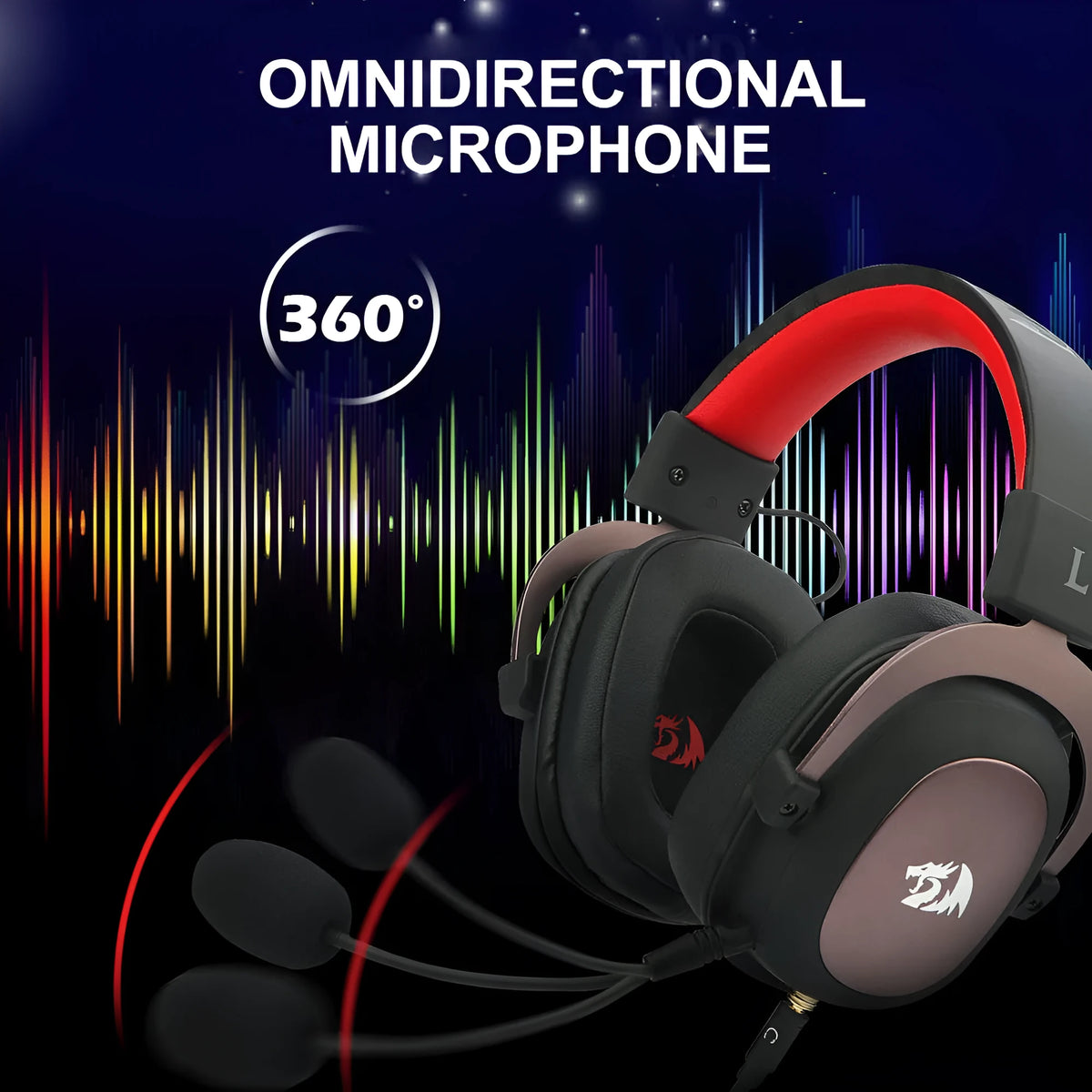 Black H710 gaming headphones with 7.1 USB, 50mm drivers, active noise reduction, and 2m braided cable