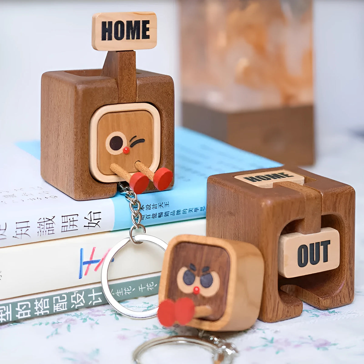 Magnetic wooden keychain fridge magnet, 4.5 x 4.5 x 8cm wood keyring with face design options