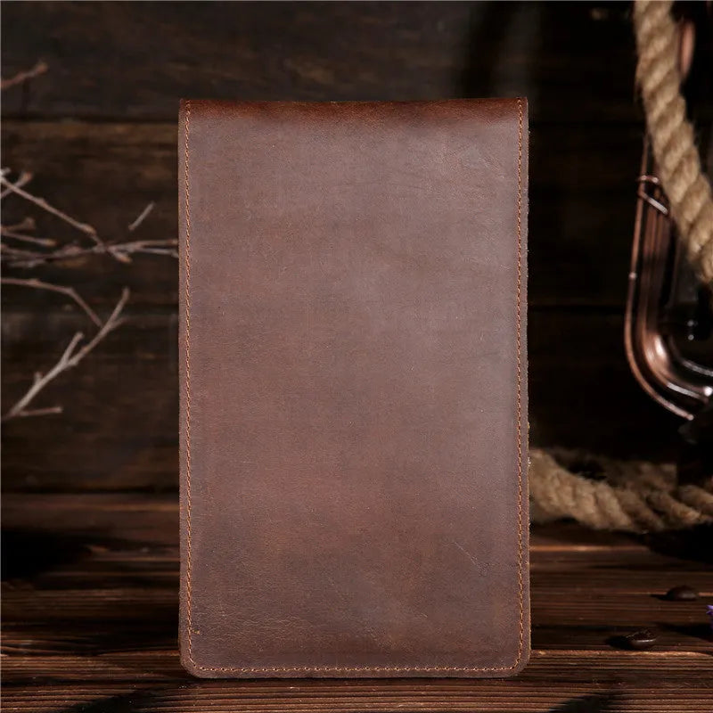 Slim black leather men's wallet open to show 18 card slots and a central mobile phone pocket.
