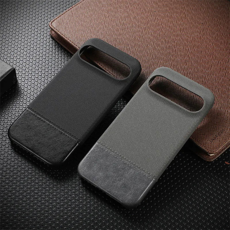 Anti-fall stitching lambskin leather phone case for Google Pixel in plaid pattern