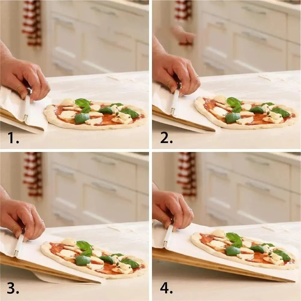 White food-grade PP plastic pizza transfer shovel with handle and hanging hole.