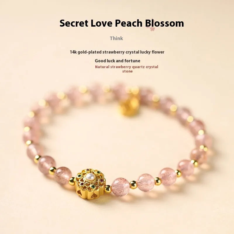 Hand-woven grey moonstone and peach blossom crystal bracelet with 6mm beads