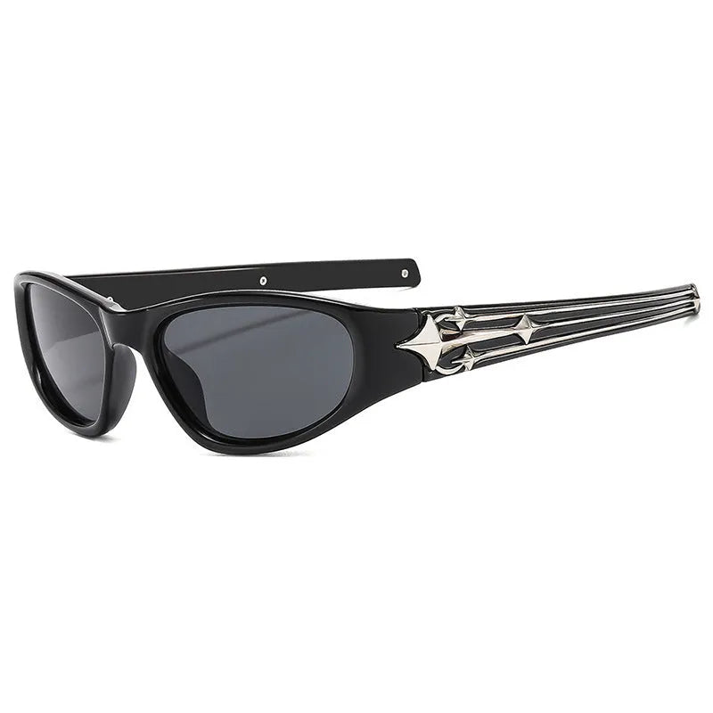 Polycarbonate sunglasses with special-shaped mirror lenses in multiple colour frame options.