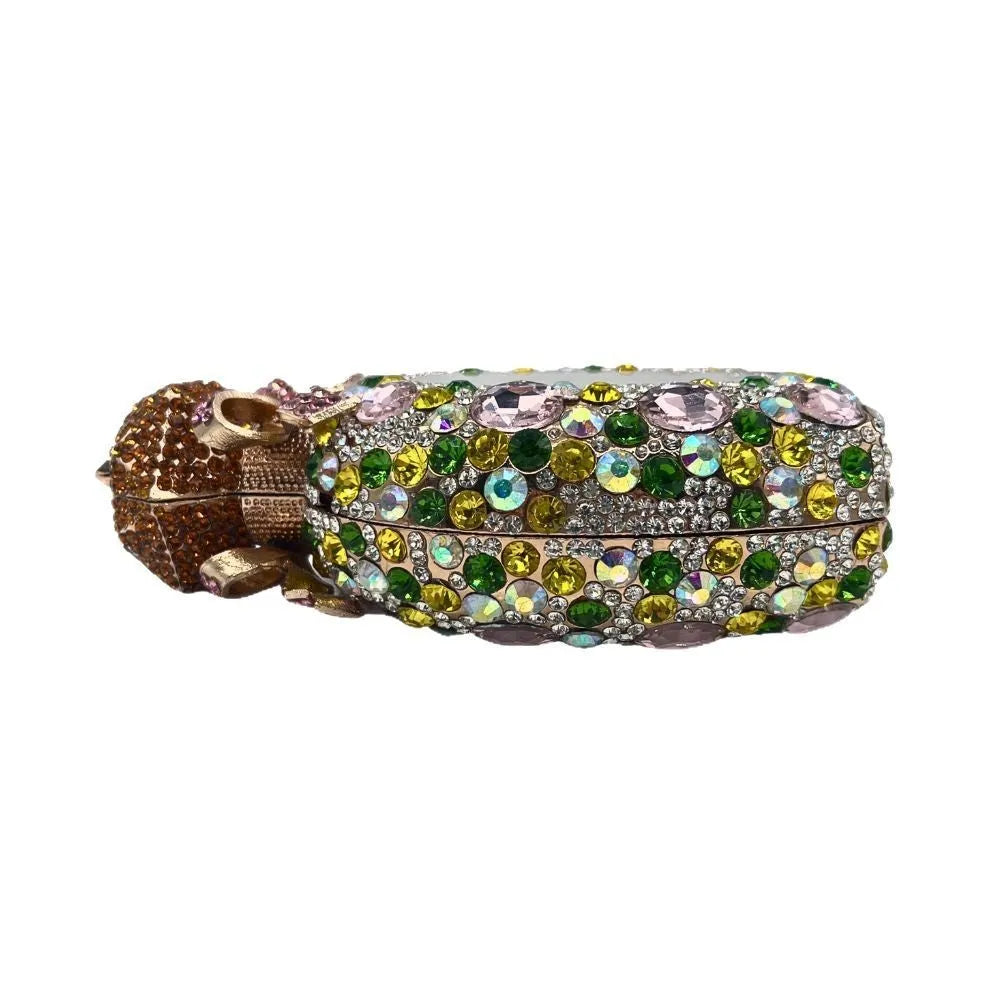 Women's gold alloy clutch bag with full diamond crystal decoration for evening events