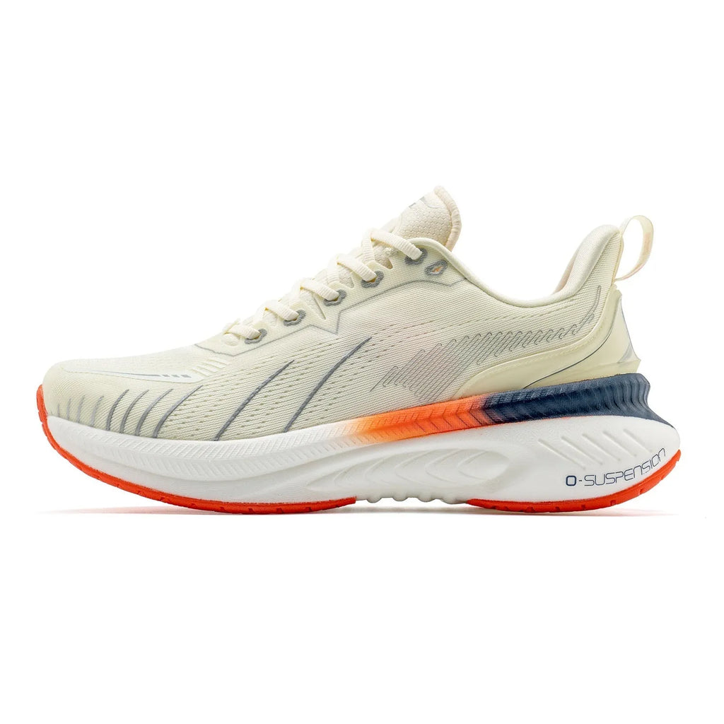 Low-top running sneakers in multiple colours with a striped pattern, PU mesh upper, and rubber sole.