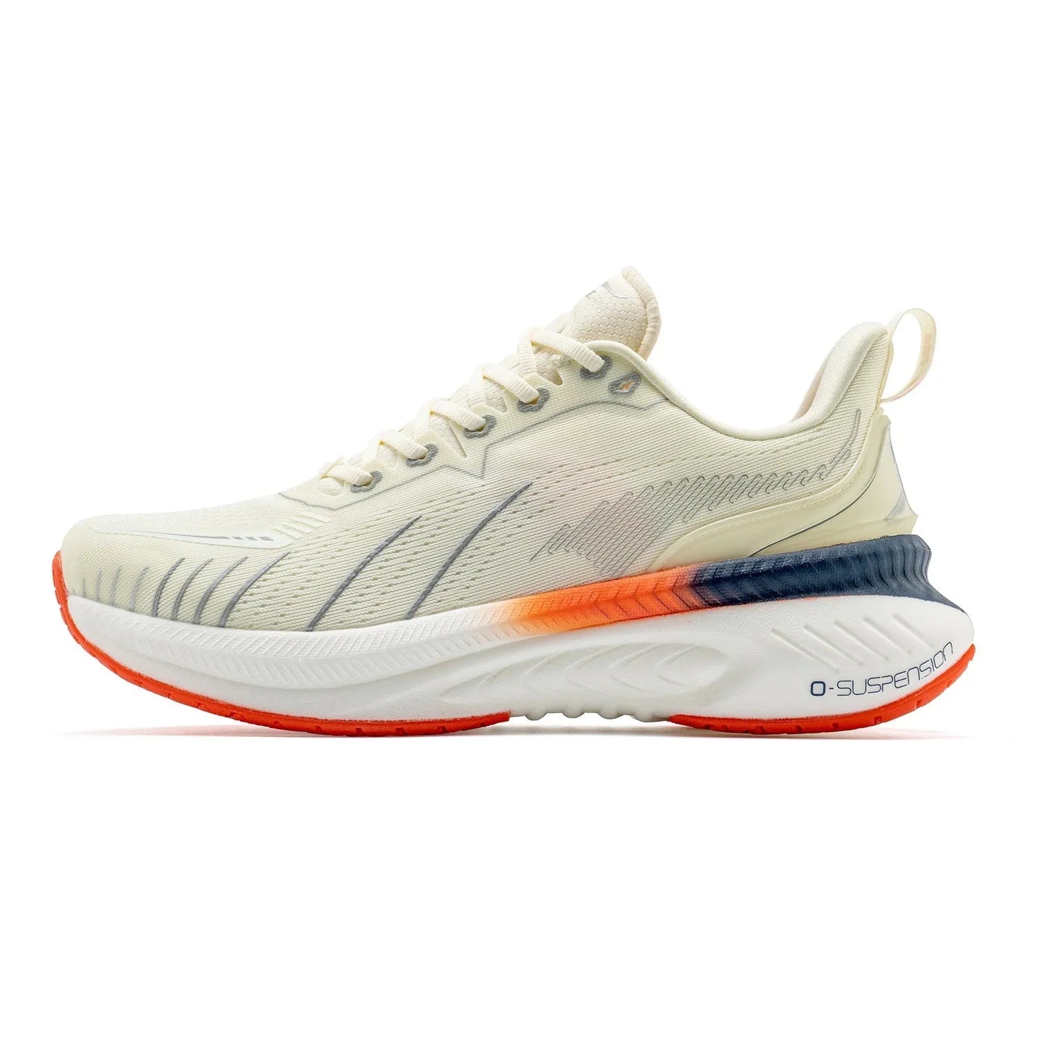 Low-top running sneakers in multiple colours with a striped pattern, PU mesh upper, and rubber sole.