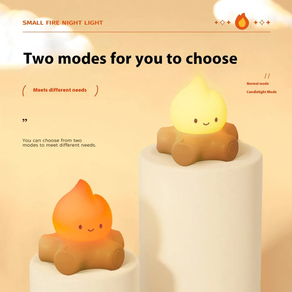 Small silicone fire pile night lamp with cartoon design and yellow light