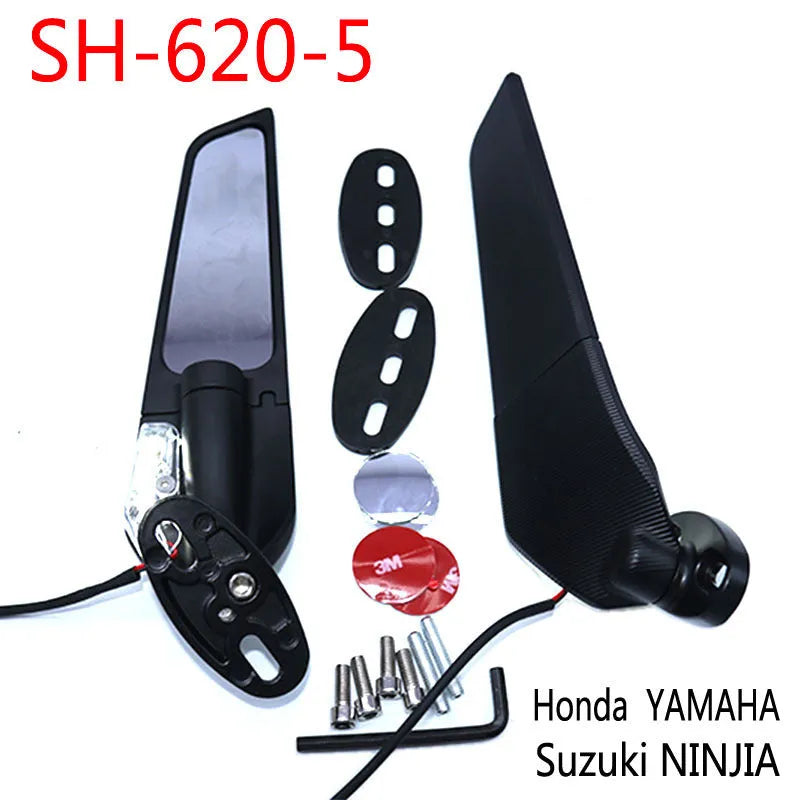 Pair of yellow aluminium motorcycle rearview mirrors with convex glass lenses on a 6mm thread mount.