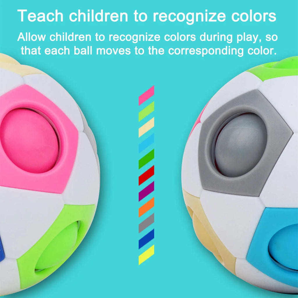 7cm diameter rainbow coloured ball puzzle with visible holes and internal movable balls