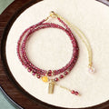 Garnet wine red three circle bracelet necklace with beeswax cut surface detailing