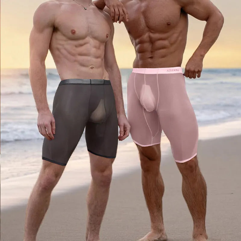 Men's seamless mesh shorts in solid colour nylon with hip lifting support
