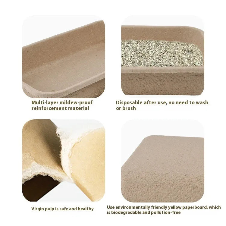 Brown disposable cat litter box showing waterproof biodegradable construction