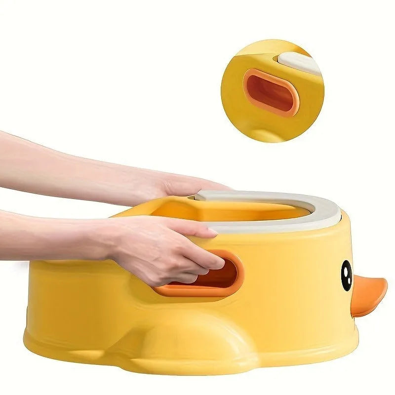 Blue duck-shaped PVC pet bath tub for washing dogs and cats on a floor.