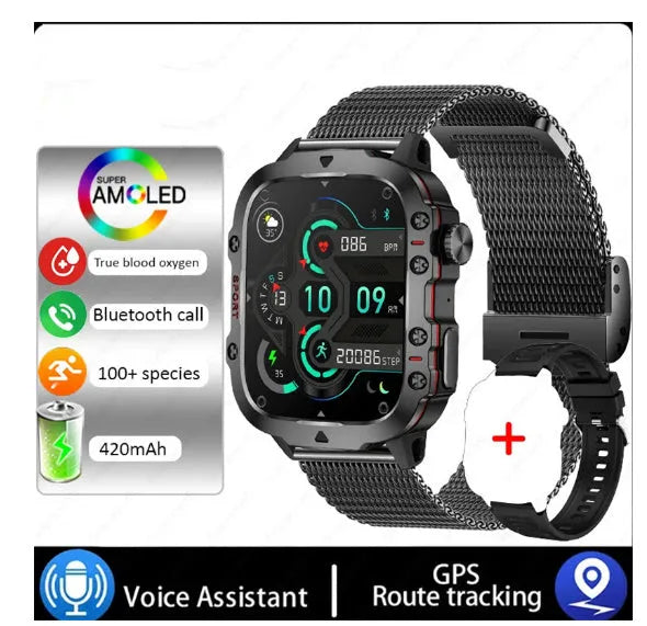 QX11 Smart Bluetooth Watch in black with zinc alloy case and leather strap showing touch screen display