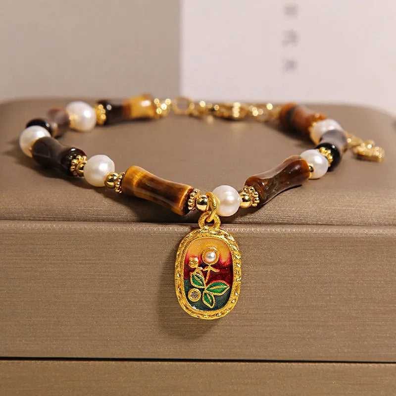 Glass bamboo women's bracelet in amber colour with polished finish