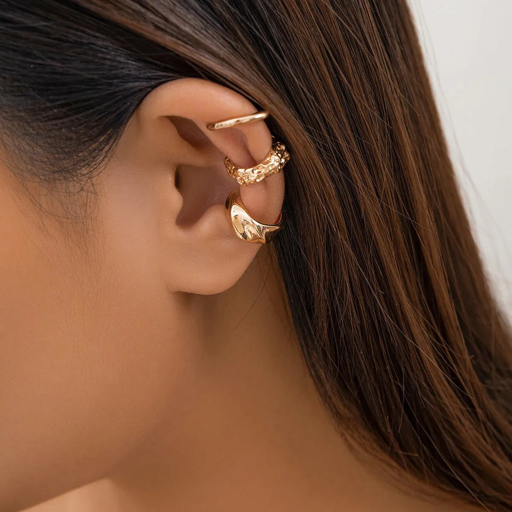 Gold ear clip set with titanium alloy geometric shape and chamfered square pattern for women